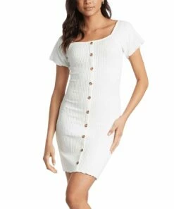 Top 10 ๐งจ Roxy Snow White Square Neck Button-Up Bodycon ๐ Dress - Juniors โญ