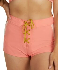 Best Pirce ๐ฅ Roxy Shell Pink Color Block Lace-Up Boyshort ๐ Bikini Bottoms - Juniors ๐