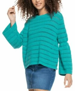 Best Sale ๐ Roxy Latigo Bay Teal Stripe Aloha Band Sweater - Juniors โจ