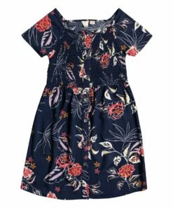 Cheap ๐ Roxy Mood Indigo & Red Floral Short-Sleeve A-Line ๐ Dress - ๐ง Girls ๐ฅฐ
