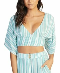 Promo 🛒 Roxy Latigo Bay Stripe Dolman-Sleeve V-Neck Crop Top - Juniors ✨ -Hot Sale Roxy Shop zu101007580 alt 1 tm1638646637