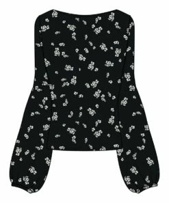 Discount ✨ Roxy Anthracite Dreamer Hibiscus Puff-Sleeve Lace-Up V-Neck Top - Juniors 🎁 -Hot Sale Roxy Shop zu101871528 alt 1 tm1638985862