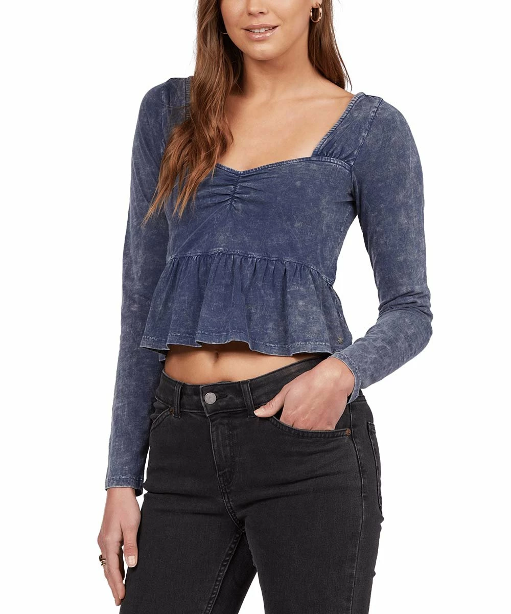 Coupon ⌛ Roxy Mood Indigo Long-Sleeve Ruffle-Hem Sweetheart Crop Top - Juniors 🌟 2 Coupon ⌛ Roxy Mood Indigo Long-Sleeve Ruffle-Hem Sweetheart Crop Top - Juniors 🌟 - Image 2