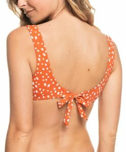 Top 10 ๐ Roxy Ginger Spice New Dot Tie-Back Bralette ๐ Bikini Top - Juniors ๐
