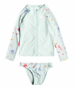 Promo ๐ Roxy Fair Aqua Sea Party Zip-Up Long-Sleeve Rashguard Set - Toddler ๐งจ