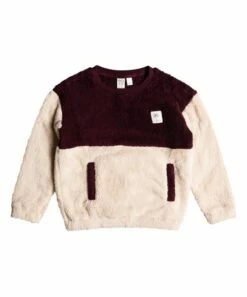 Best Sale 🌟 Roxy Tapioca & Brown Color Block Fleece Logo Pocket Sweater - 👧 Girls 💯