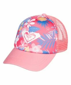 Outlet โจ Roxy Pink & Blue Tropical Floral Logo Trucker Hat ๐ฅฐ