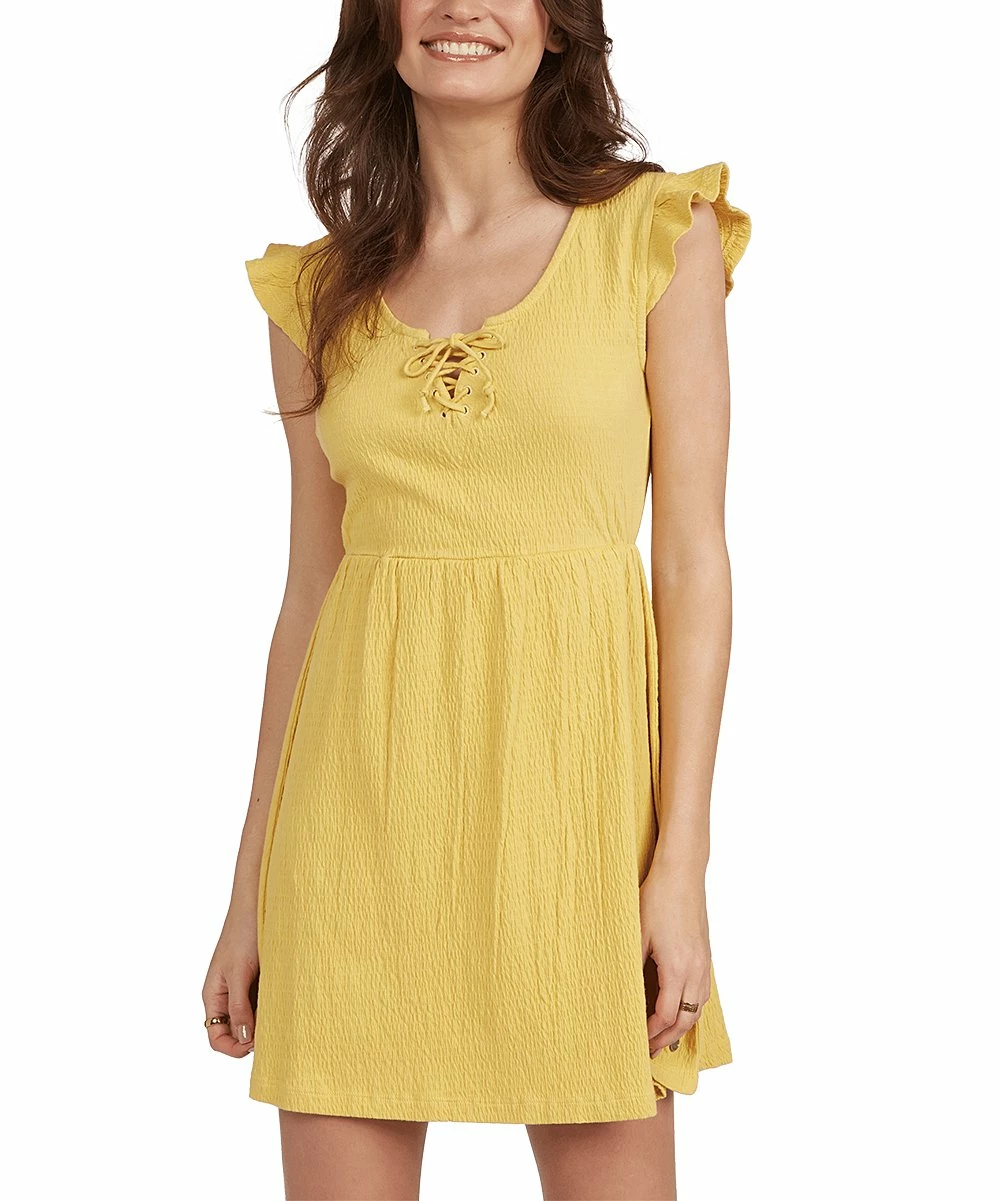Coupon ๐ Roxy Ochre Lace-Up V-Neck Born In Paradise Flutter-Sleeve ๐ Dress - Juniors ๐งจ 2 Coupon ๐ Roxy Ochre Lace-Up V-Neck Born In Paradise Flutter-Sleeve ๐ Dress - Juniors ๐งจ - Image 2