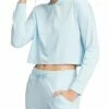 New ✨ Roxy Cool Blue Heather Long-Sleeve Sun Might Shine Hooded Crop Top - Juniors 🎁