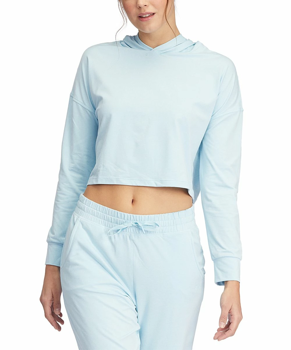 New ✨ Roxy Cool Blue Heather Long-Sleeve Sun Might Shine Hooded Crop Top - Juniors 🎁 2 New ✨ Roxy Cool Blue Heather Long-Sleeve Sun Might Shine Hooded Crop Top - Juniors 🎁 - Image 2