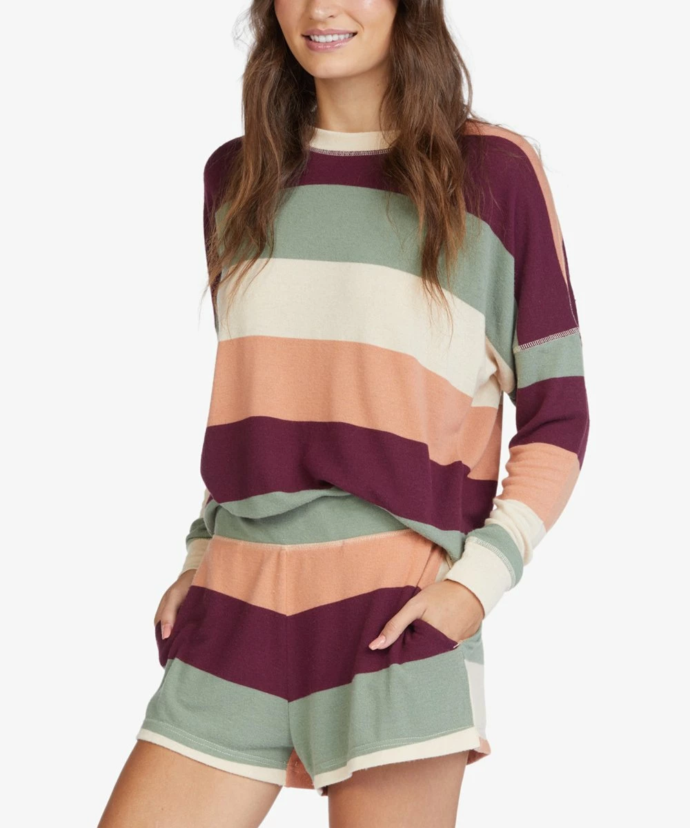 Best Sale 🎉 Roxy Fig & Pink Stripe High-Rise Ever Glow Shorts - Juniors 😍 3 Best Sale 🎉 Roxy Fig & Pink Stripe High-Rise Ever Glow Shorts - Juniors 😍 - Image 3