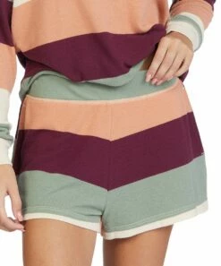 Best Sale 🎉 Roxy Fig & Pink Stripe High-Rise Ever Glow Shorts - Juniors 😍