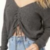 Best reviews of ❤️ Roxy Charcoal Heather Tie Ruched V-Neck Crop Pullover - Juniors 🎉