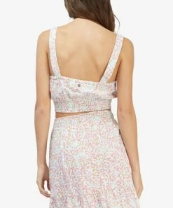 Discount ⭐ Roxy Brook Green Abstract Smocked Sea Fog Crop Tank - Juniors 😍 -Hot Sale Roxy Shop zu105581673 alt 1 tm1657032355