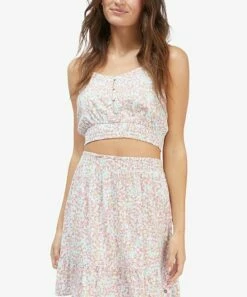 Discount โญ Roxy Brook Green Abstract Smocked Sea Fog Crop Tank - Juniors ๐