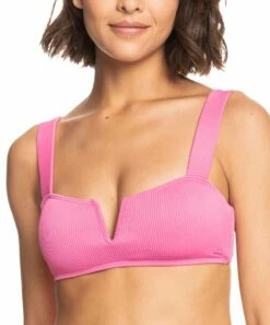 Coupon 👍 Roxy Pink Guava Love The Coco V-Wire Bralette 👙 Bikini Top - Juniors 🎉