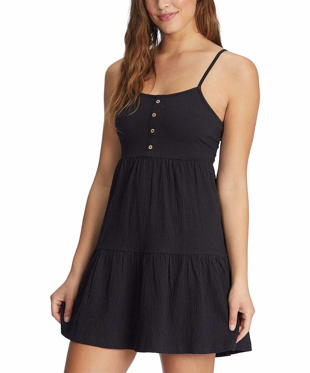 Best Sale 😍 Roxy Anthracite Button-Accent Sleeveless Beach Hangs Tiered 👗 Dress - Juniors 😉 2 Best Sale 😍 Roxy Anthracite Button-Accent Sleeveless Beach Hangs Tiered 👗 Dress - Juniors 😉 - Image 2
