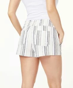 Budget 👍 Roxy Snow White Stripe Drawstring Pocket Linen-Blend Oceanside Shorts - Juniors 😀 -Hot Sale Roxy Shop zu106632931 alt 1 tm1658445623