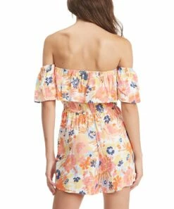 Flash Sale 👍 Roxy Snow White & Coral Floral Another Day Off-Shoulder Romper - Juniors 😀 -Hot Sale Roxy Shop zu106636958 alt 3 tm1657287674