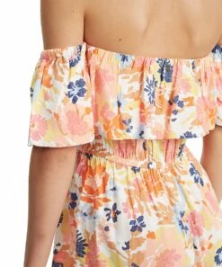 Flash Sale 👍 Roxy Snow White & Coral Floral Another Day Off-Shoulder Romper - Juniors 😀 -Hot Sale Roxy Shop zu106636958 alt 4 tm1657287674