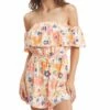 Flash Sale 👍 Roxy Snow White & Coral Floral Another Day Off-Shoulder Romper - Juniors 😀