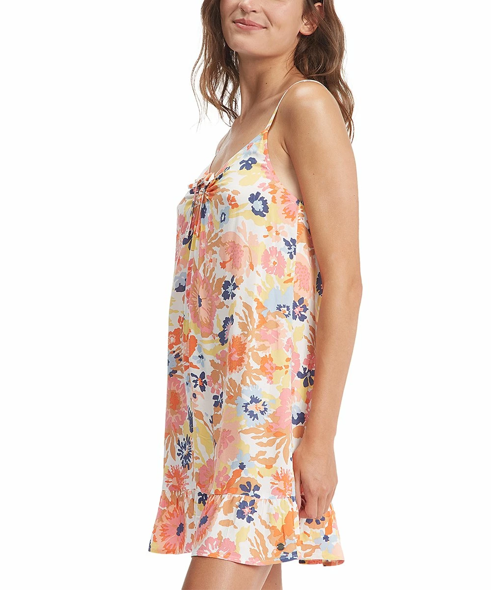 Outlet 😉 Roxy Snow White & Orange Floral Lace-Up Be Right Back Sleeveless 👗 Dress - Juniors 🥰 4 Outlet 😉 Roxy Snow White & Orange Floral Lace-Up Be Right Back Sleeveless 👗 Dress - Juniors 🥰 - Image 4