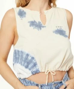 Wholesale ๐คฉ Roxy Tapioca & Blue Tie-Dye Notch Neck Tank - Juniors ๐คฉ