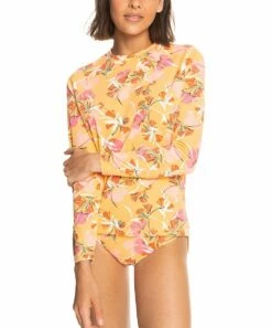 Buy 😀 Roxy Yellow Floral Sea Skippin' Long-Sleeve Rashguard - Juniors 🧨