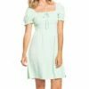 Best reviews of 🌟 Roxy Pastel Green Tie-Accent Hello Mini Again Puff-Sleeve 👗 Dress - Juniors 👏