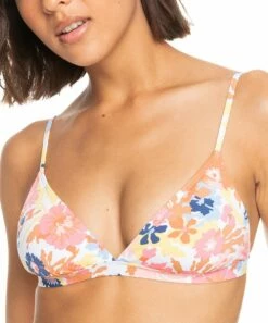 Wholesale ๐งจ Roxy Bright White & Pink Floral Beach Classics Triangle ๐ Bikini Top - Juniors ๐