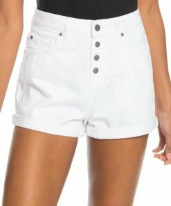 Deals 🔔 Roxy Off-White High-Rise Cuffed Denim Authentic ☀️ Summer Shorts - Juniors ✔️
