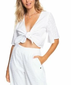 Coupon 🧨 Roxy Snow White Tie-Front Long Escape Crop Top - Juniors ✨ -Hot Sale Roxy Shop zu106648357 main tm1657031752