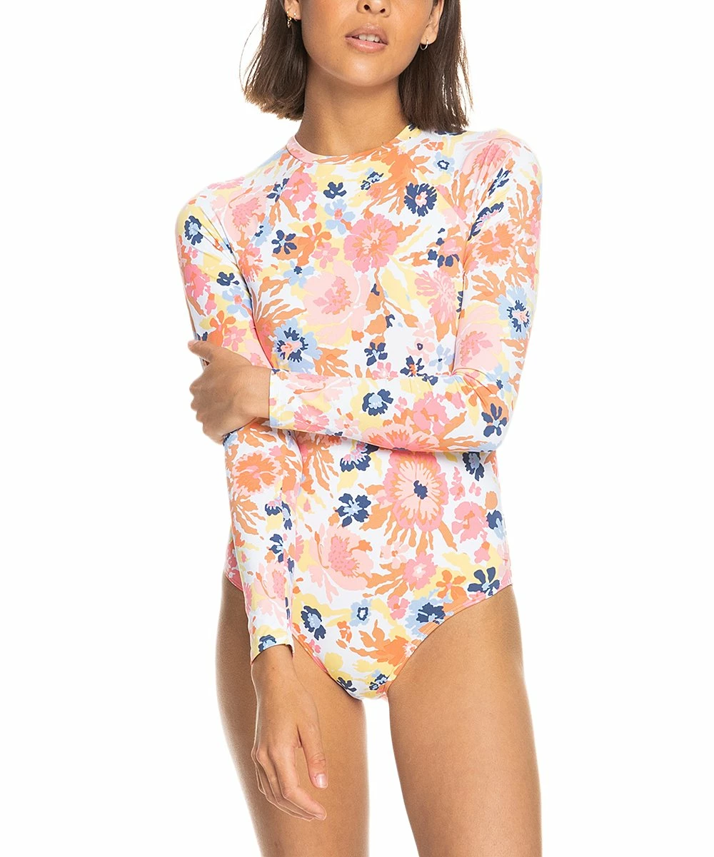 Wholesale ๐ฅ Roxy Bright White & Pink Floral Long-Sleeve One-Piece - Juniors ๐ฅฐ 4 Wholesale ๐ฅ Roxy Bright White & Pink Floral Long-Sleeve One-Piece - Juniors ๐ฅฐ - Image 4