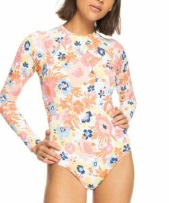 Wholesale 🔥 Roxy Bright White & Pink Floral Long-Sleeve One-Piece - Juniors 🥰