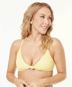 Brand new โญ Roxy Sunshine Yellow Ribbed Twist-Front Triangle ๐ Bikini Top - Juniors ๐คฉ