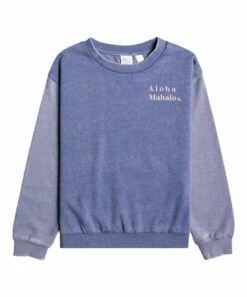 Coupon ❤️ Roxy Bijou Blue 'Aloha' Crewneck Sweatshirt - 👧 Girls 🤩
