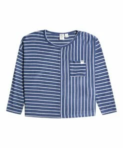 Best Sale ✔️ Roxy Bijou Blue Stripe Pocket Long-Sleeve Top - 👧 Girls 👍