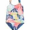 Cheapest 💯 Roxy Peach & Blue Abstract Foliage One-Piece - Toddler & 👧 Girls 👏