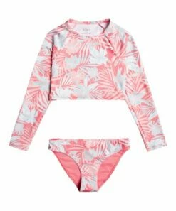New ⌛ Roxy Strawberry Tropical Foliage Crop Rashguard Set - 👧 Girls 🛒