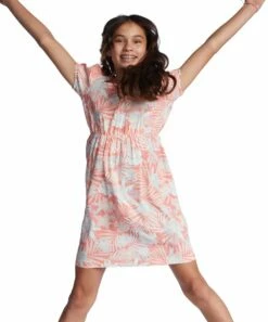 Cheapest 👍 Roxy Strawberry Tropical Foliage Shirred Short-Sleeve A-Line 👗 Dress - 👧 Girls 💯 -Hot Sale Roxy Shop zu107850128 alt 2 tm1660595330