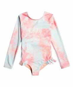 Flash Sale 🔔 Roxy Sky & Pink Tie-Dye 'Roxy' Ruffled One-Piece Rashguard - 👧 Girls 🛒