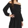 Discount 😀 Roxy Anthracite Dream Escape Smocked Off-Shoulder Mini 👗 Dress - Juniors ✨