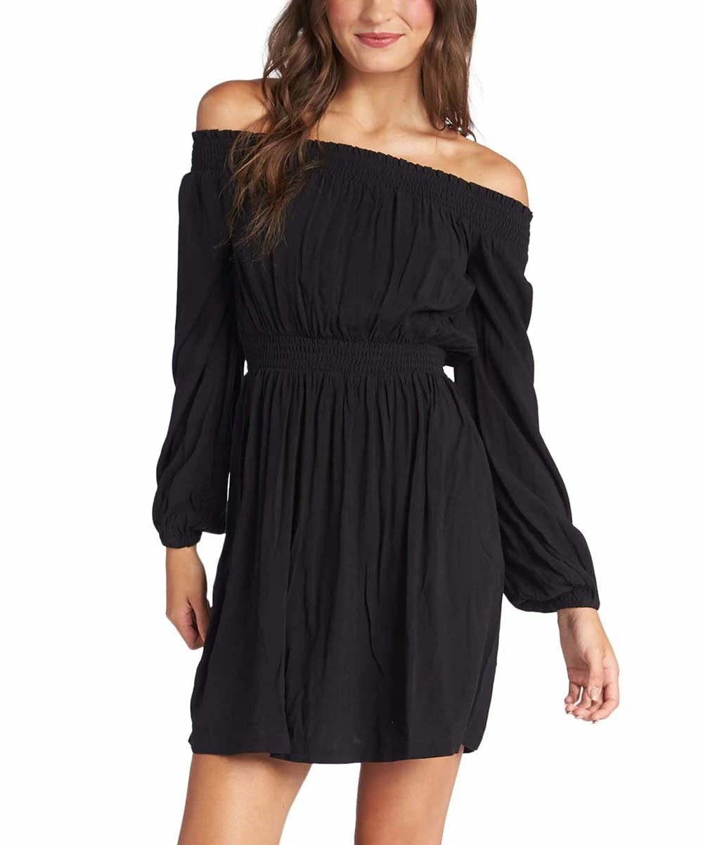 Discount 😀 Roxy Anthracite Dream Escape Smocked Off-Shoulder Mini 👗 Dress - Juniors ✨ 3 Discount 😀 Roxy Anthracite Dream Escape Smocked Off-Shoulder Mini 👗 Dress - Juniors ✨ - Image 3