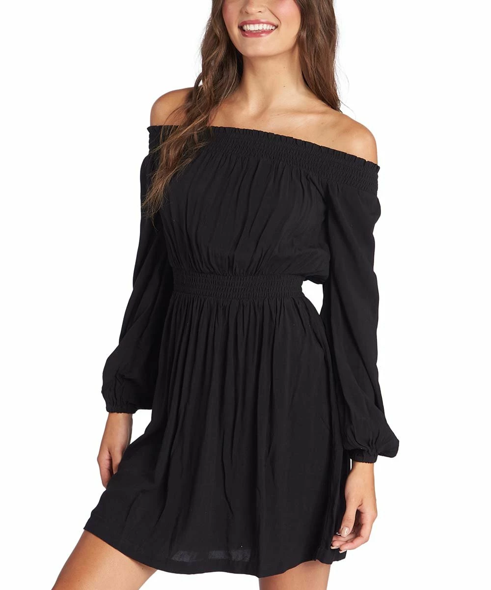 Discount 😀 Roxy Anthracite Dream Escape Smocked Off-Shoulder Mini 👗 Dress - Juniors ✨ 2 Discount 😀 Roxy Anthracite Dream Escape Smocked Off-Shoulder Mini 👗 Dress - Juniors ✨ - Image 2