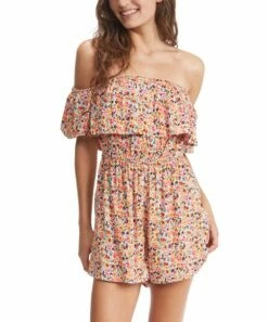 Best Pirce ✨ Roxy Pastel Rose Swept Up Another Day Off-Shoulder Romper - Juniors 🔔 -Hot Sale Roxy Shop zu108142889 alt 1 tm1664821113