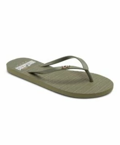 Budget 🎁 Roxy Army Green Stripe 'Surf & Sunshine' Viva Flip-Flop - 👩 Women 😍