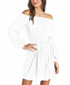 Top 10 ⭐ Roxy Snow White Dream Escape Smocked Off-Shoulder Mini 👗 Dress - Juniors ✨ -Hot Sale Roxy Shop zu108146160 alt 2 tm1661982107