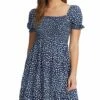 Cheap ⭐ Roxy Mood Indigo Dot Hello Petal Smocked-Bodice Puff-Sleeve Mini 👗 Dress - Juniors 🌟