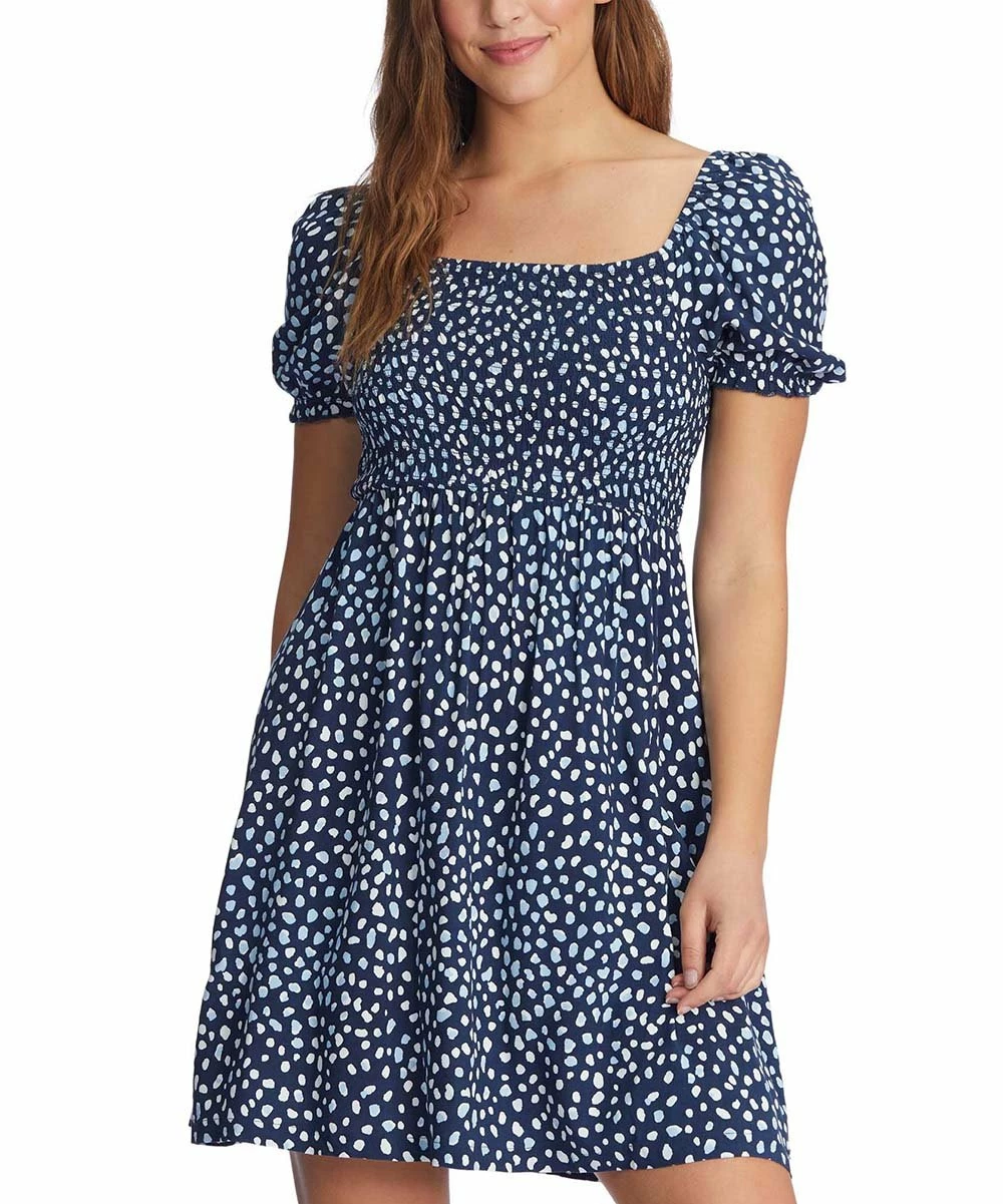 Cheap ⭐ Roxy Mood Indigo Dot Hello Petal Smocked-Bodice Puff-Sleeve Mini 👗 Dress - Juniors 🌟 1 Cheap ⭐ Roxy Mood Indigo Dot Hello Petal Smocked-Bodice Puff-Sleeve Mini 👗 Dress - Juniors 🌟