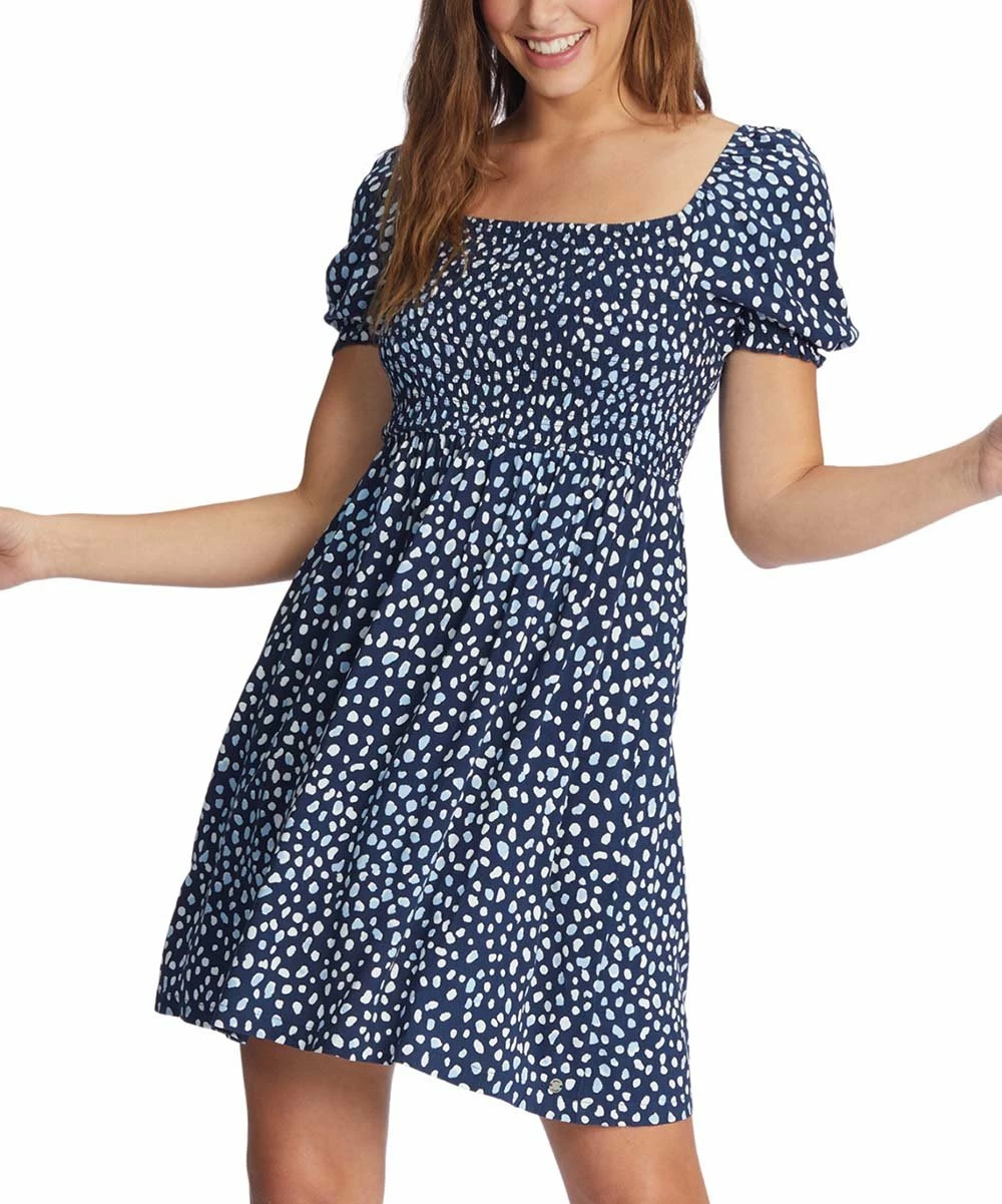 Cheap ⭐ Roxy Mood Indigo Dot Hello Petal Smocked-Bodice Puff-Sleeve Mini 👗 Dress - Juniors 🌟 2 Cheap ⭐ Roxy Mood Indigo Dot Hello Petal Smocked-Bodice Puff-Sleeve Mini 👗 Dress - Juniors 🌟 - Image 2